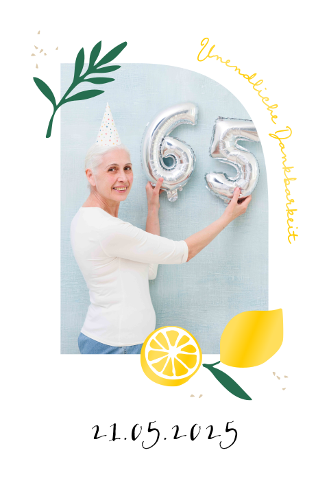 Danksagung zum Geburtstag mit Foto und Zitronen in Hochglanz