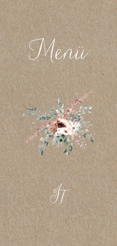 Elegante Menükarte mit Initialen im Blumenkranz