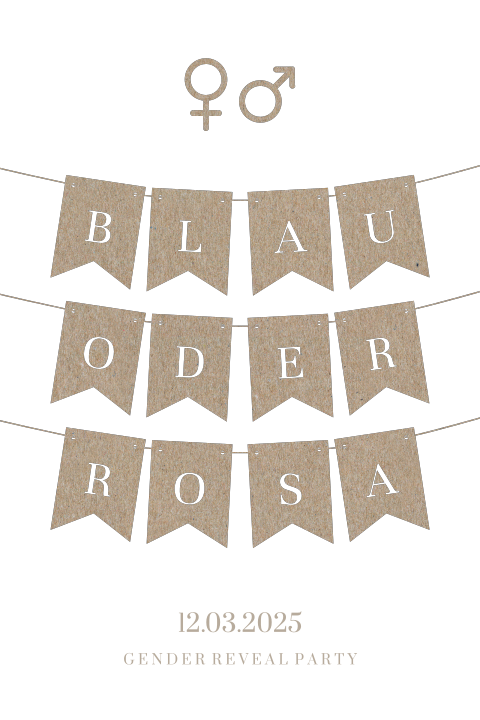 Gender Reveal Einladungskarte auf Kraftkarton