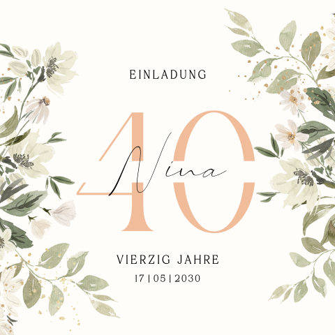 Romantische Einladung zum 40. Geburtstag mit Blumen