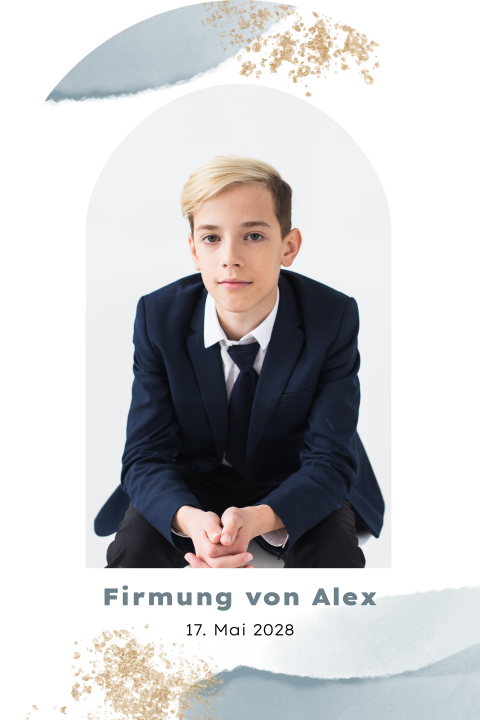 Dankeskarte zur Firmung in Bogenform und großem Foto