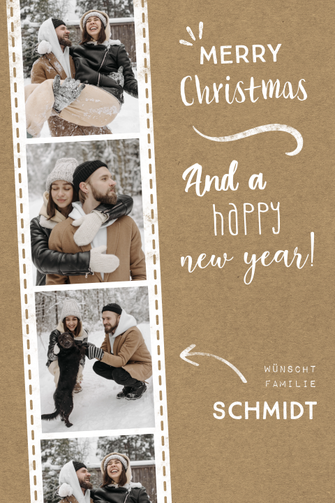 Weihnachtskarte mit Fotostreifen im Kraft-Look