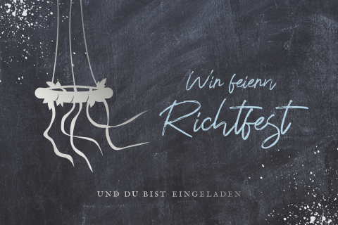 Dunkelblaue Einladung zum Richtfest mit Silberfolie