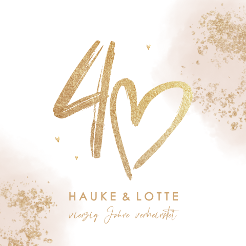 Einladung zum 40. Jahrestag mit goldenem Herz und rosa Aquarell