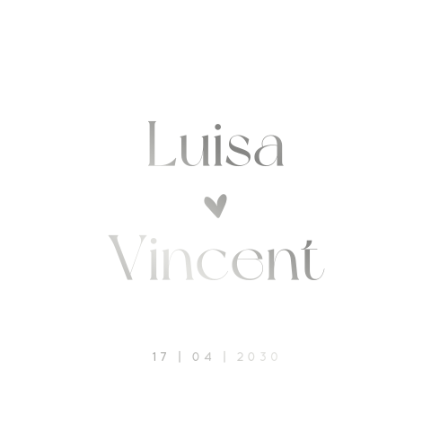 Minimalistische Hochzeitseinladung mit Silberfolie und Herz