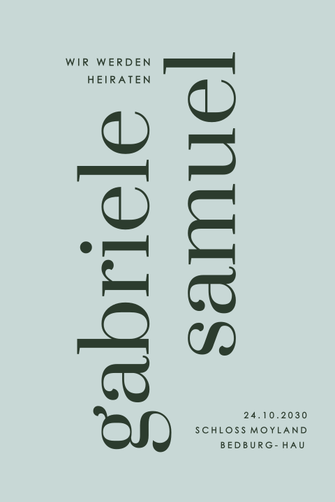 Doppelseitige moderne Hochzeitskarte in Grünblau