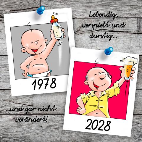 Einladungskarte zum 50. mit Cartoon