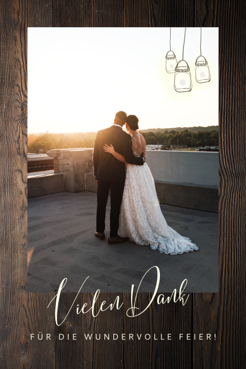 Hochzeit Dankeskarte "Auf Holz" Holzlook und Lichterzauber mit Foto
