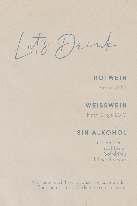 Dezente Getränkekarte "Let's Drink"
