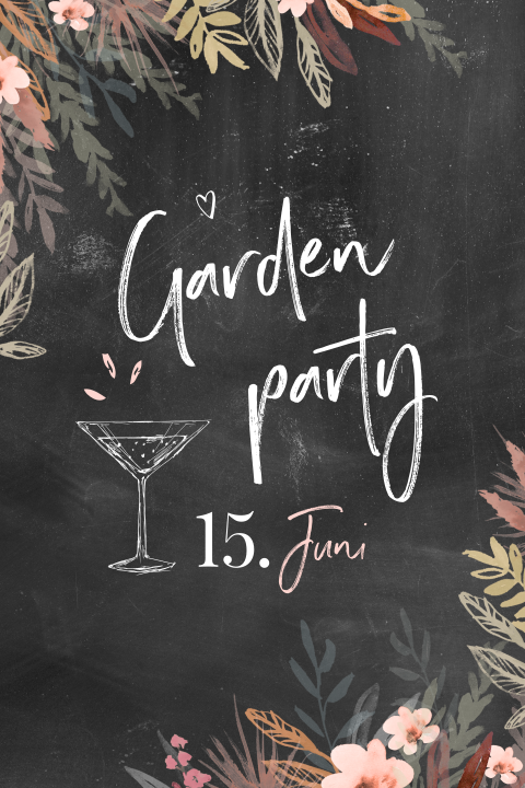 Hübsche Geburtstagseinladung Garden Party mit Blumen und Zweigen