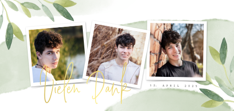 Danksagung zur Konfirmation mit Fotos und Aquarell-Zweigen
