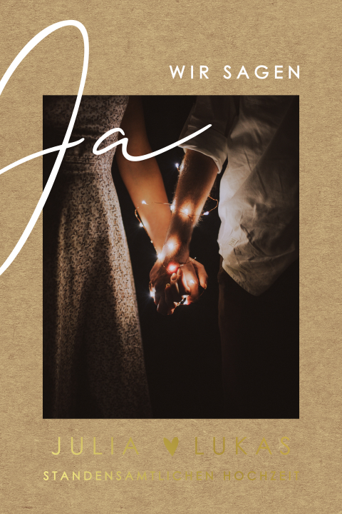 Einladung Standesamt mit Goldfolie und Foto in Kraftpapier-Look