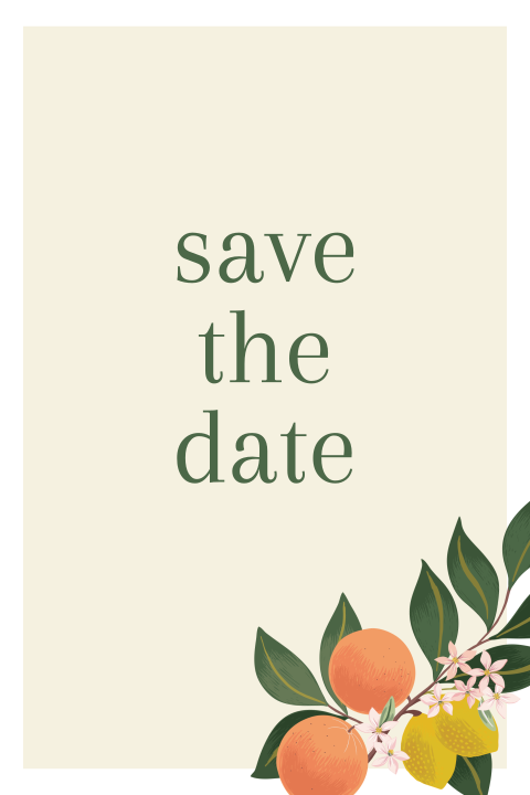 Save-the-Date-Karte mit trendy Orangen- und Zitronenzweig