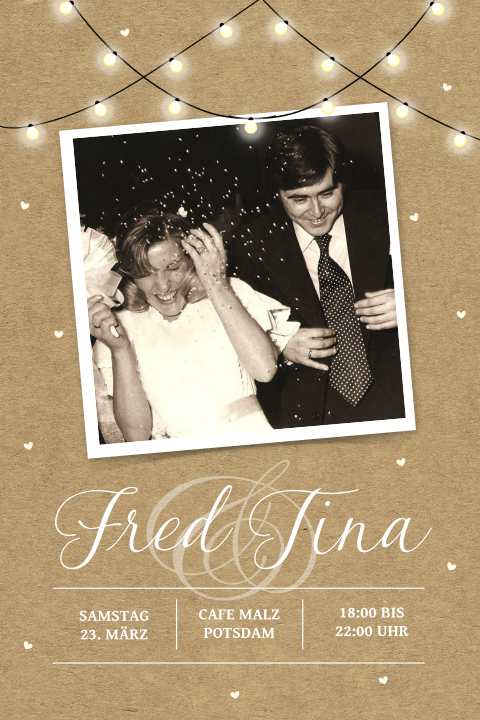 Einladung zur Rubinhochzeit in Sandfarbe mit Lichterketten