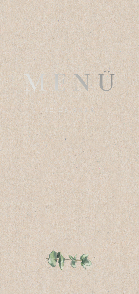 Menükarte mit Silberfolie und Zweige