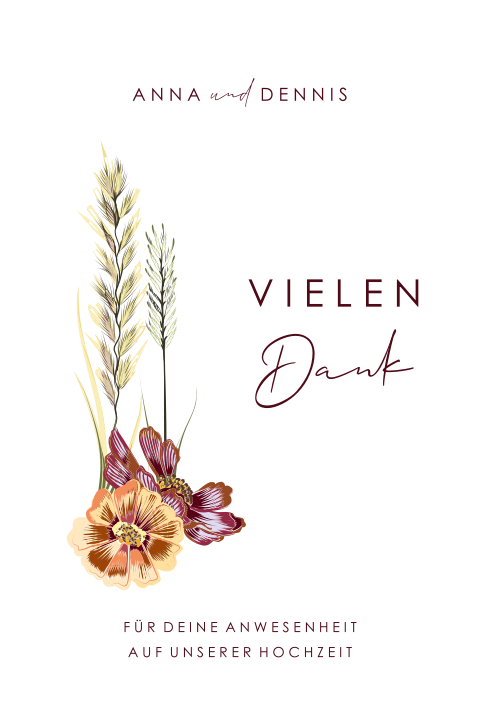 Florale Danksagungskarte mit farbenfrohen Feldblumen
