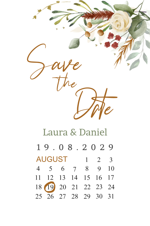 Save-the-date Karte mit romantischen roten Blumen