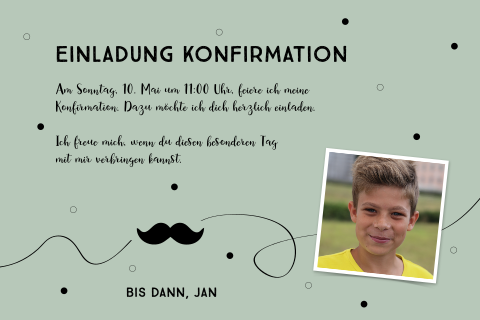 Einladung zur Konfirmation mit Schnurrbart