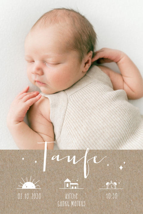 Einladung zur Taufe mit großem Foto und Kraft-Look