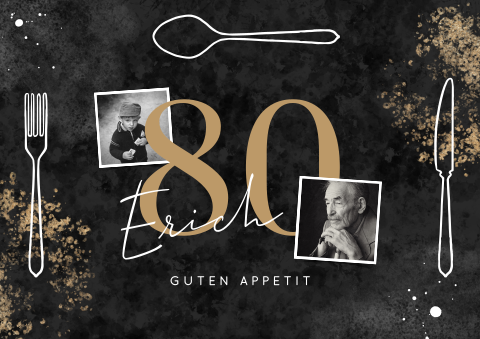 Tischset 80. Geburtstag in schwarz mit goldenen Tupfern und Fotos