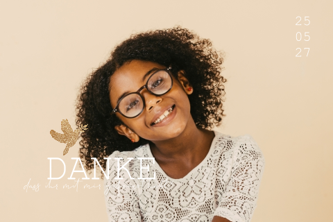 Dankeskarte Kommunion mit runden Ecken und dezenten Blumen