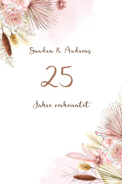 Hochzeitstag Einladung 25 Jahre mit trendigen getrockneten Blumen