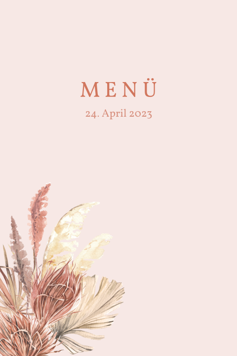 Rosafarbene Menükarte mit stilvollen Aquarellblumen