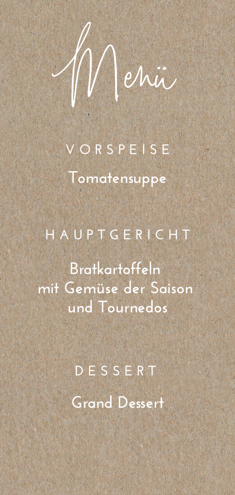 Menükarte mit weißem Text im Kraft-Look
