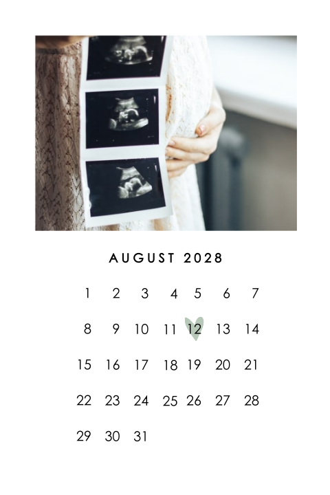 Schwangerschaftsankündigung mit Kalender und Foto