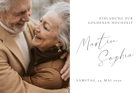 Schlichte Einladung zur Goldenen Hochzeit mit Foto