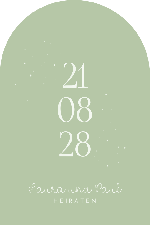 Hochzeitseinladung in Grün und gebogener Form mit Sternen