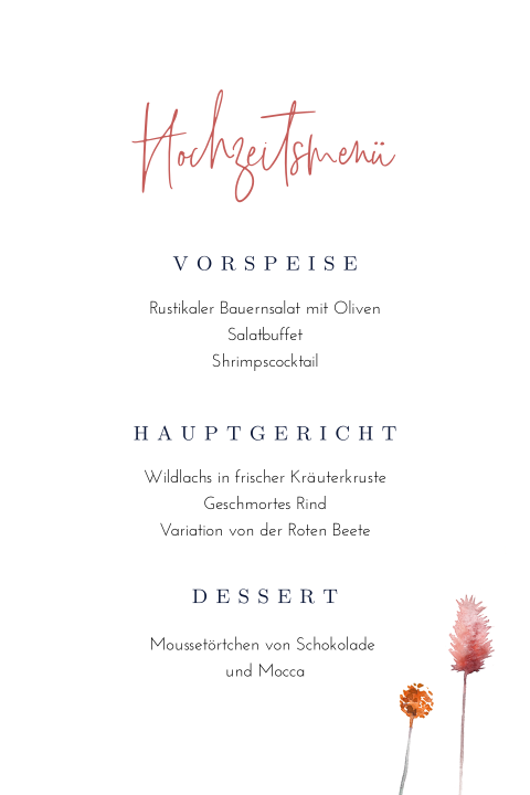 Menükarte mit farbkräftigen Blüten