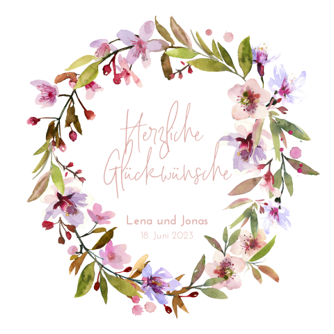 Elegante Gästebuchkarte mit Blumenkranz