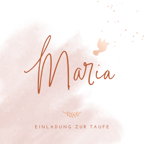 Elegante Einladung zur Taufe mit rosa Aquarell und Hochglanz