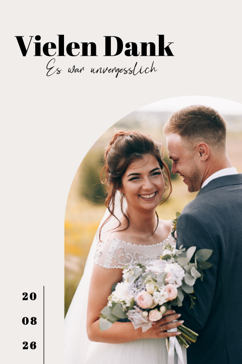 Tolle Dankeskarte Hochzeit mit Foto in Halbbogenform