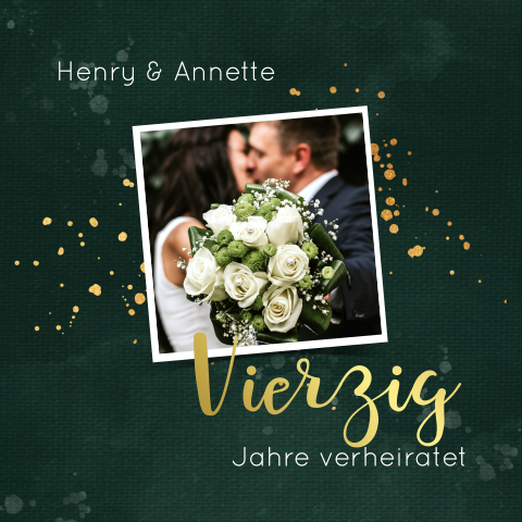 Schicke quadratische Einladung zur Rubinhochzeit in Grün/Gold