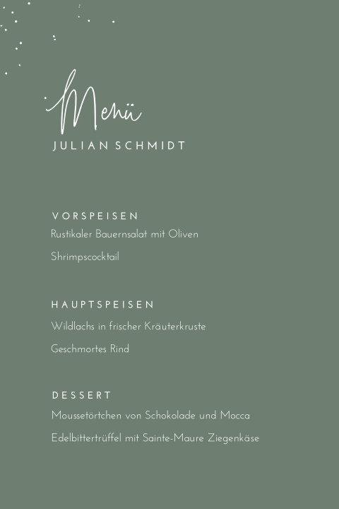 Speisekarte in Grün