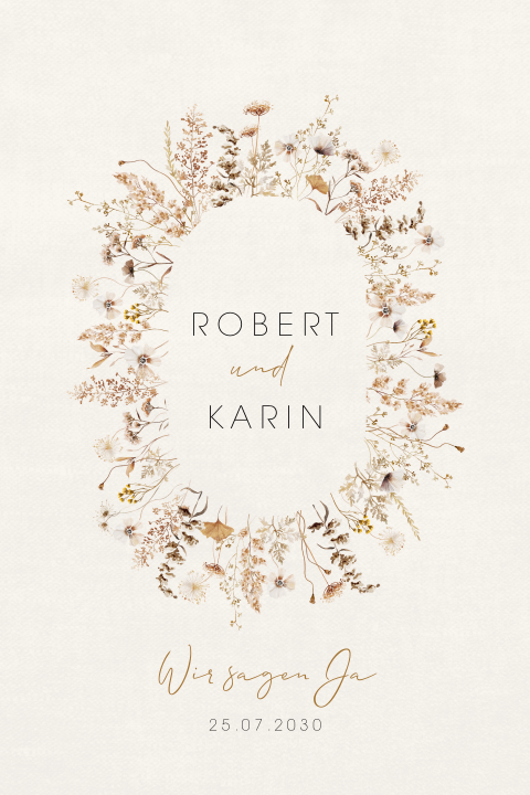 Vintage Hochzeitseinladung mit Feldblumen