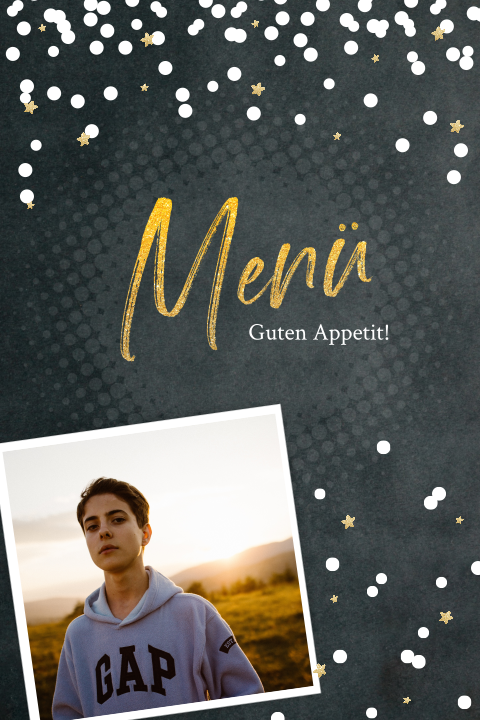 Menükarte für Konfirmation mit eigenes Foto und Konfettiregen