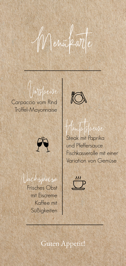 Tolle Menükarte im Kraftlook