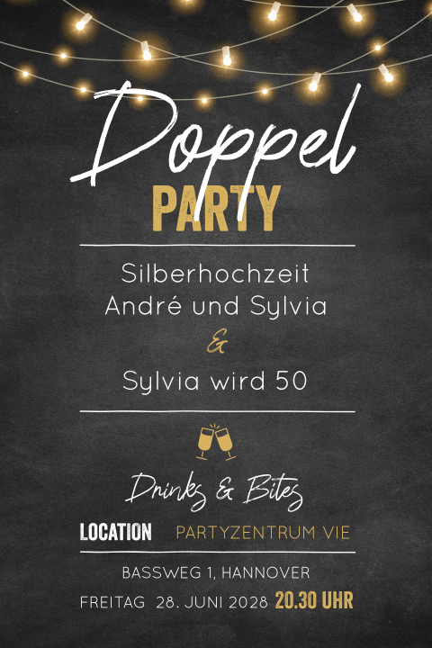 Originelle Einladung zur Doppelparty mit Lichterketten