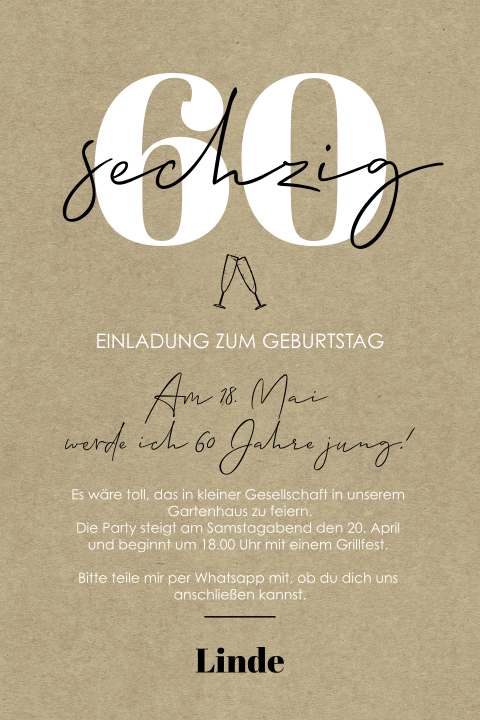 Einladung 60 Jahre Geburtstag im Kraftlook einfach