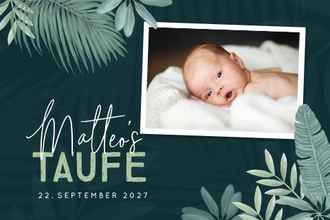 Botanische Einladung zur Taufe mit Zweigen und Foto