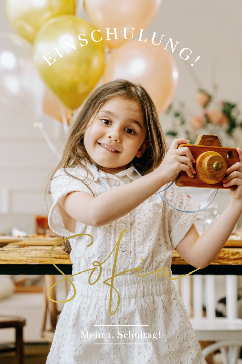 Einschulungskarte mit abgerundeten Ecken und Goldfolie