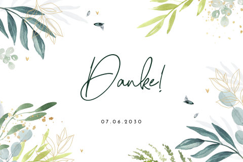 Dankeskarte Hochzeit mit Aquarellzweigen und runden Ecken