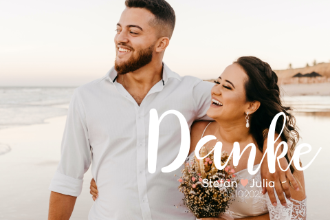 Tolle Dankeskarte zur Hochzeit mit großem Foto und rosa Herz