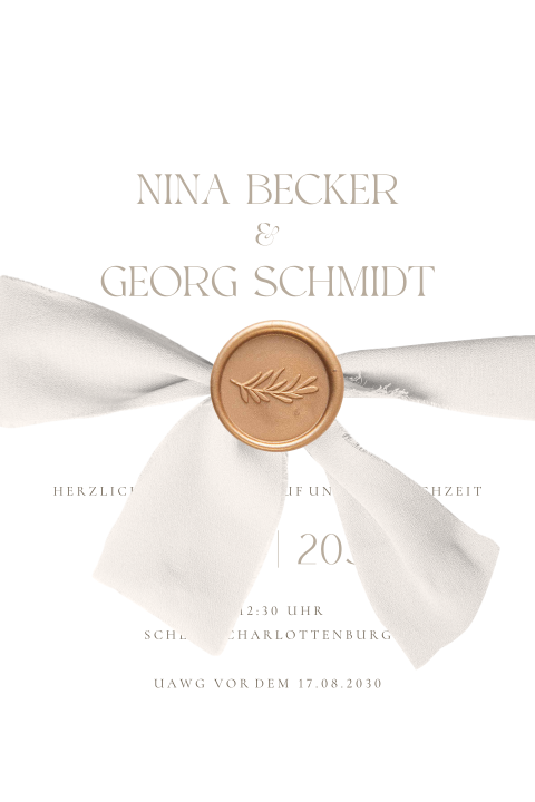 Stilvolle Hochzeitskarte mit optionalem Seidenband und Siegel