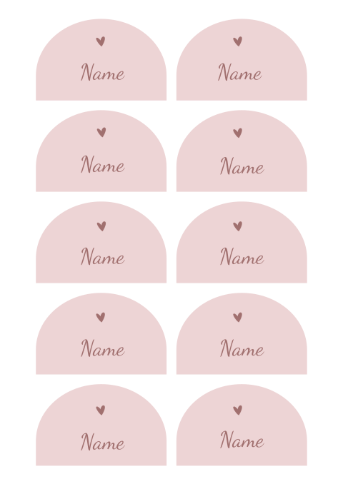 Namenskarten Rosa in Bogenform mit Herz