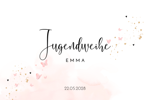 Einladung zur Jugendweihe mit Schmetterlingen und Aquarellfarben