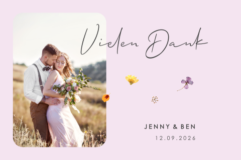 Dankeskarte mit gepressten Blüten und Foto